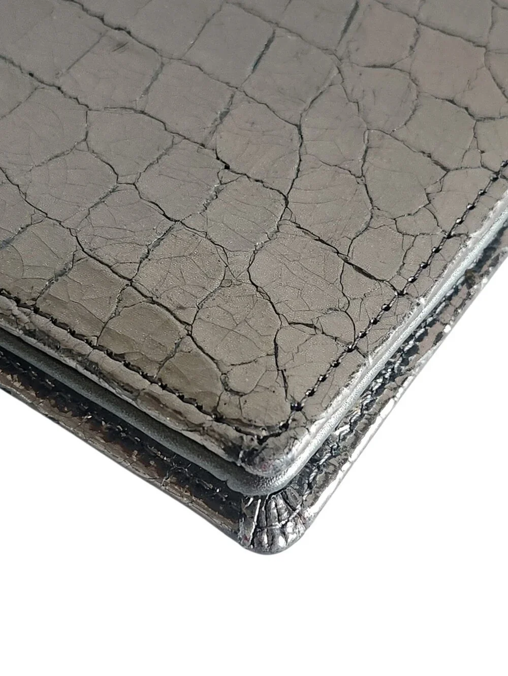 Lodis Metallic Silver Croc Embossed Leather Clutch Wristlet